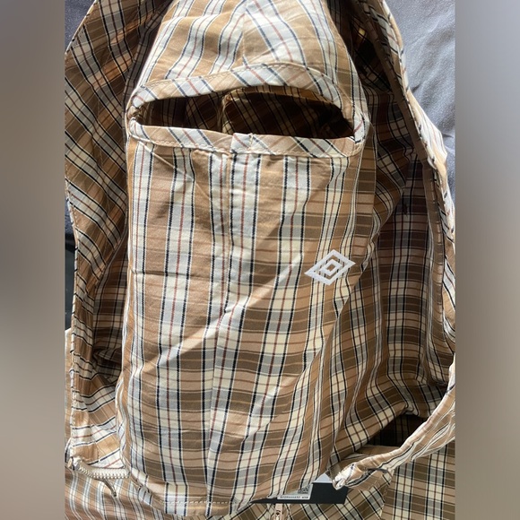 NEW UMBRO SLAM x JAM PENALTY CULTURE plaid beige masked hoodie anorak jacket - Picture 3 of 16
